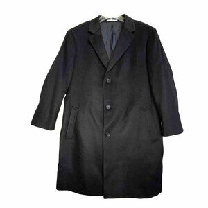 John W Nordstrom Overcoat Coat 44R Black Wool Cashmere Blend 3 Button Business